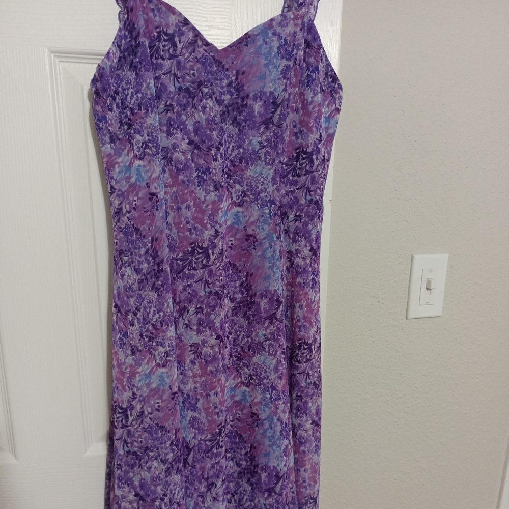 Connected Purple Floral Print Lined Sweetheart Dress Size 14 - Picture 2 of 7